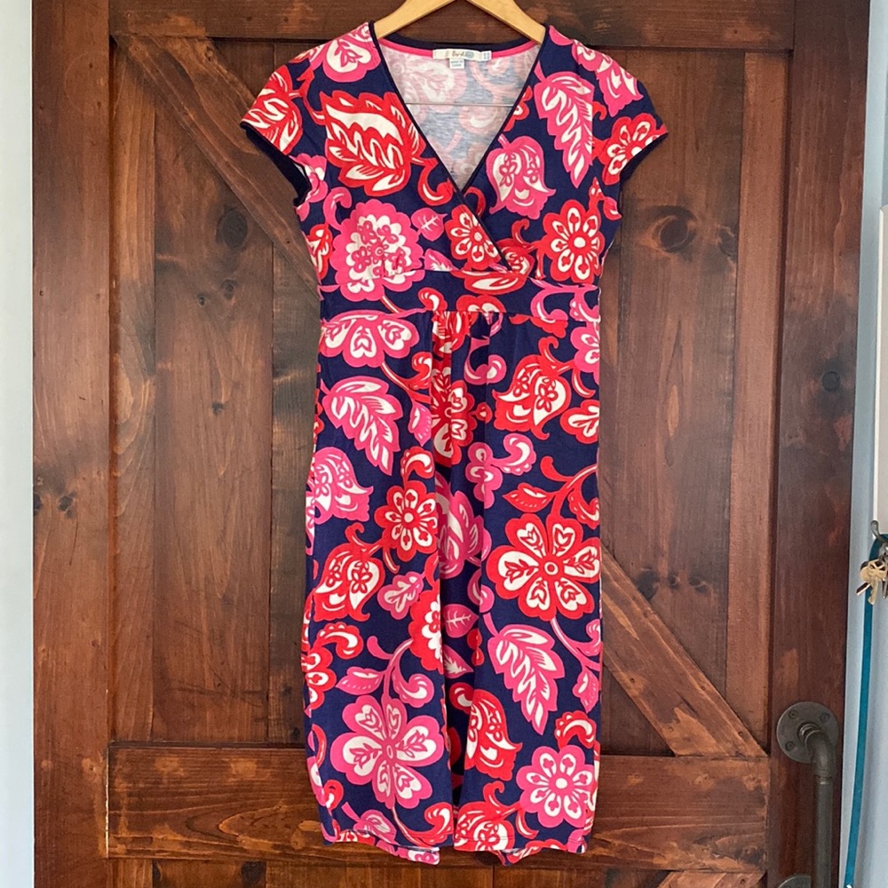 Boden pink and navy blue paisley dress